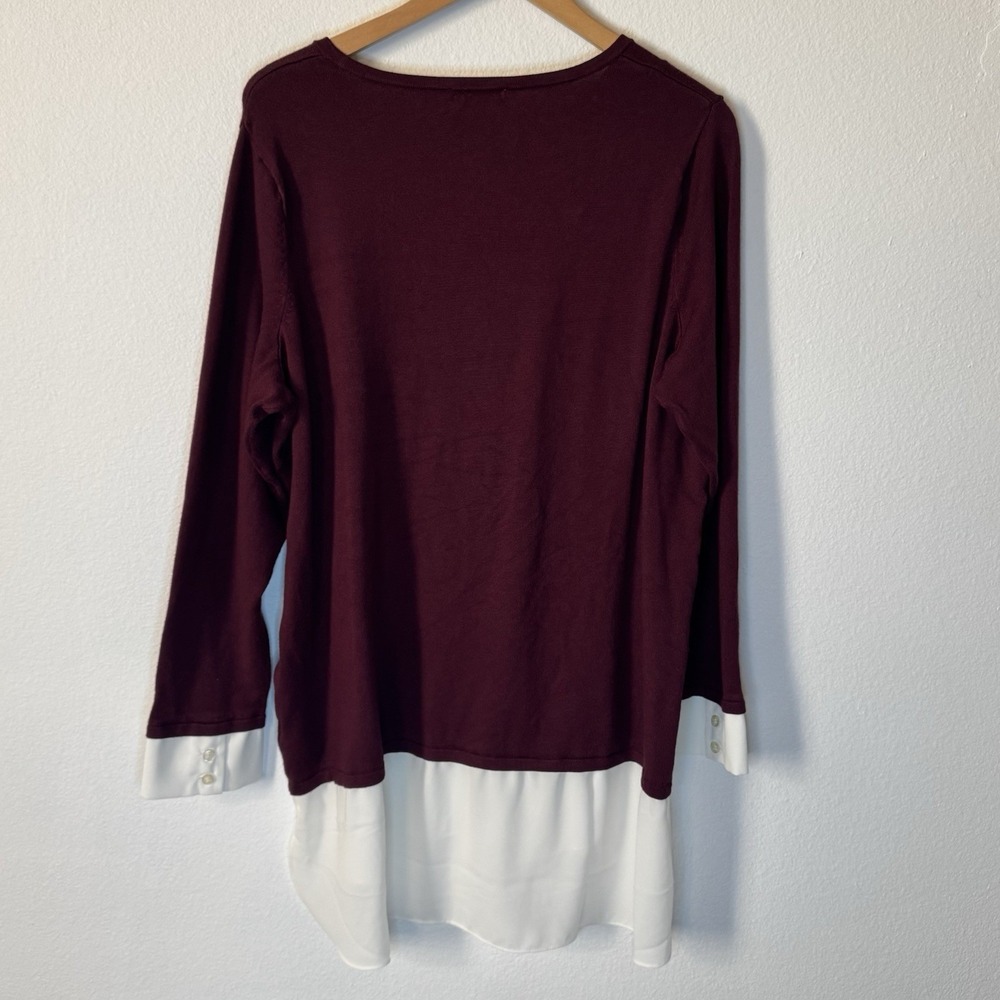 Susan Graver Sweater Button Shirt Womens 1x Burgundy Preppy Lightweight Stretch - Picture 7 of 8